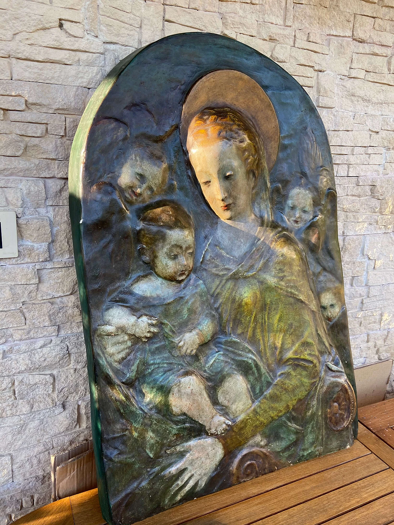 Scultura in terracotta policroma di Madonna con bambino, '800 1174124