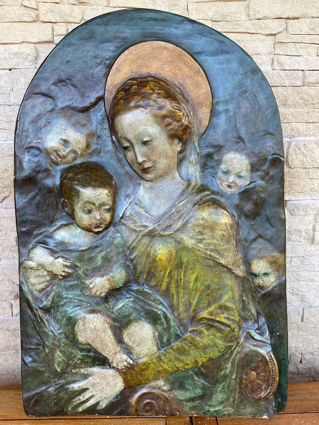 Scultura in terracotta policroma di Madonna con bambino, '800 1174125