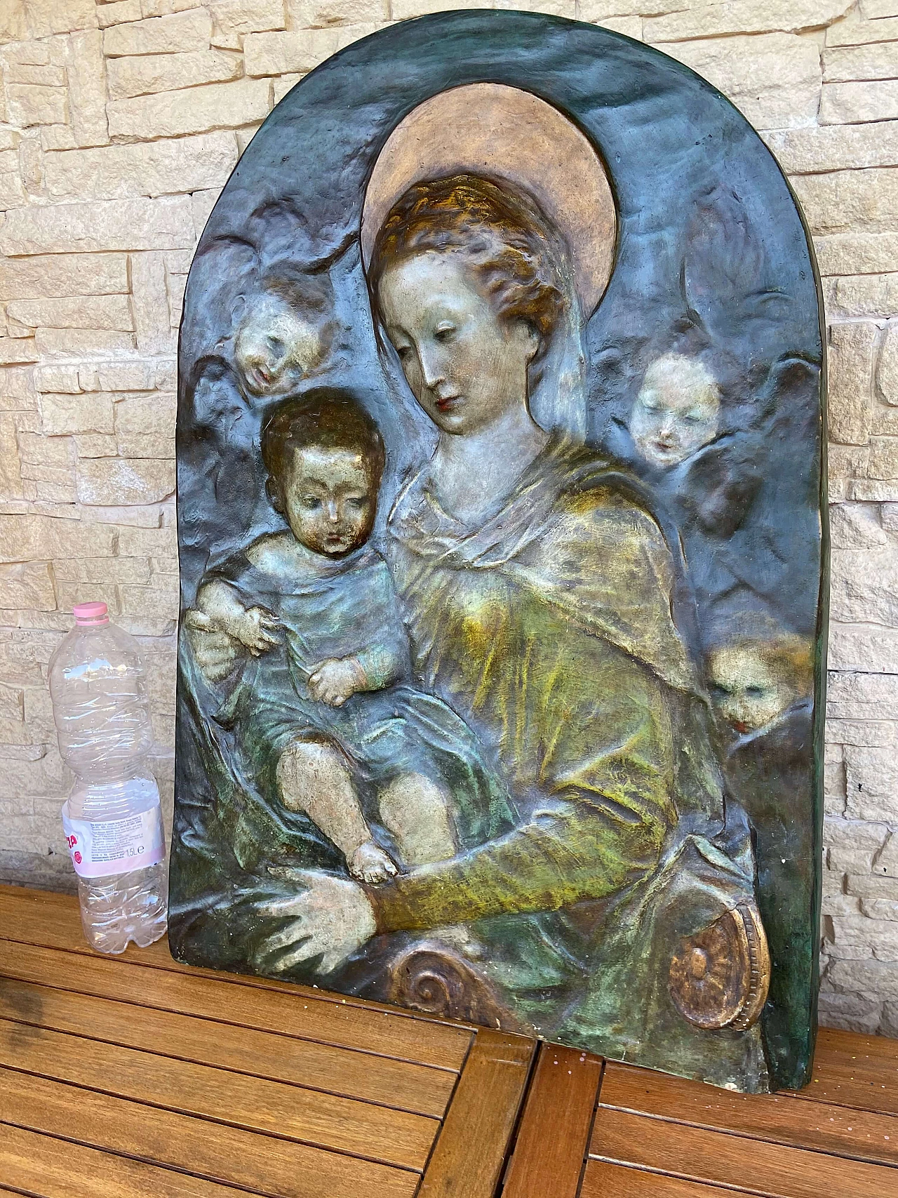 Scultura in terracotta policroma di Madonna con bambino, '800 1174130