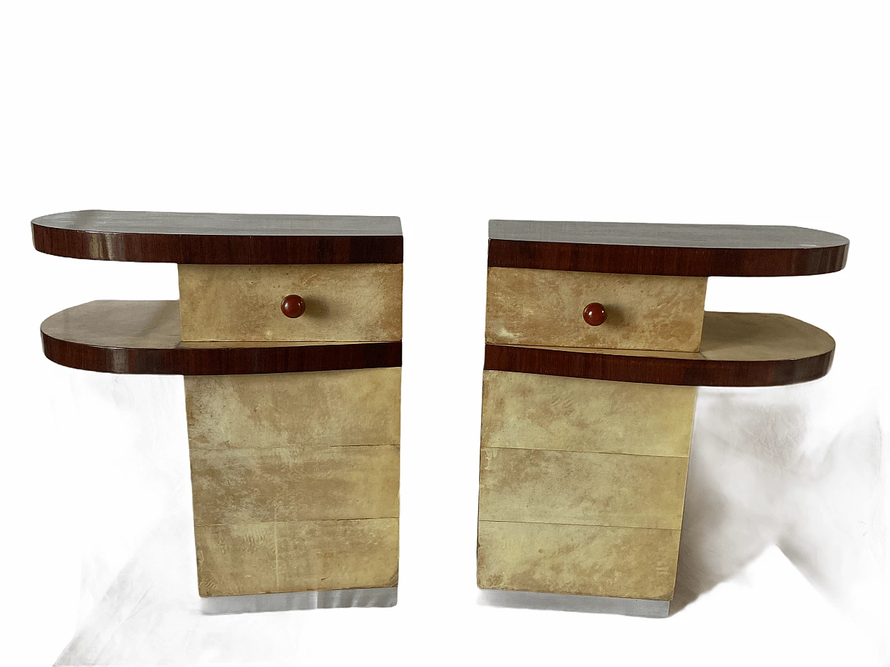 Pair of nightstands in parchment, 50s 1175043