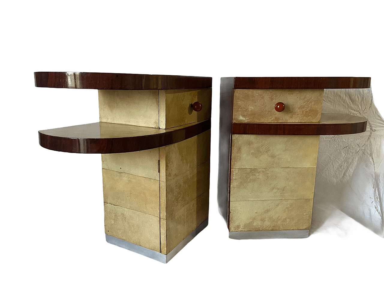 Pair of nightstands in parchment, 50s 1175045