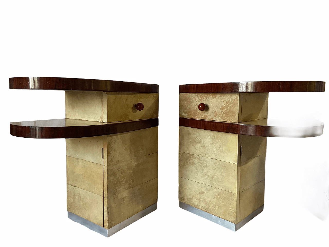 Pair of nightstands in parchment, 50s 1175047