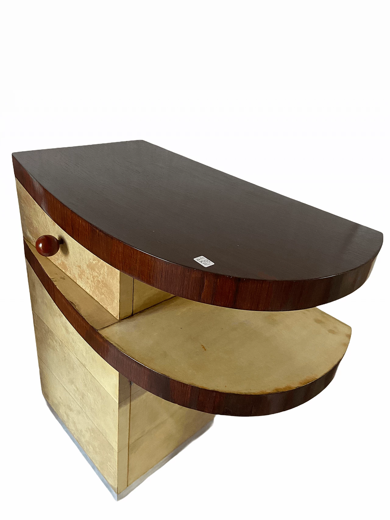 Coppia di comodini in pergamena, anni '50 1175052