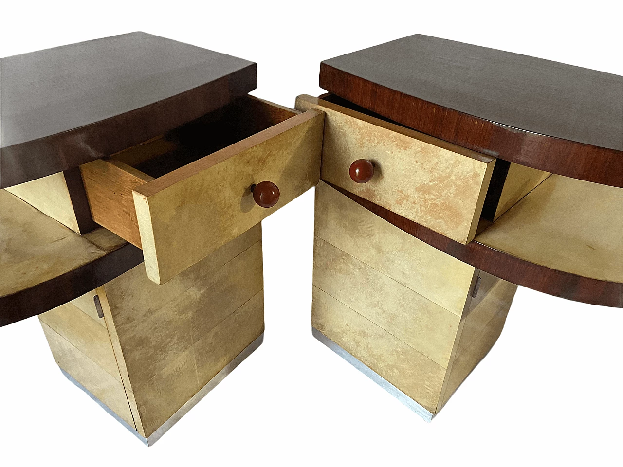 Pair of nightstands in parchment, 50s 1175055