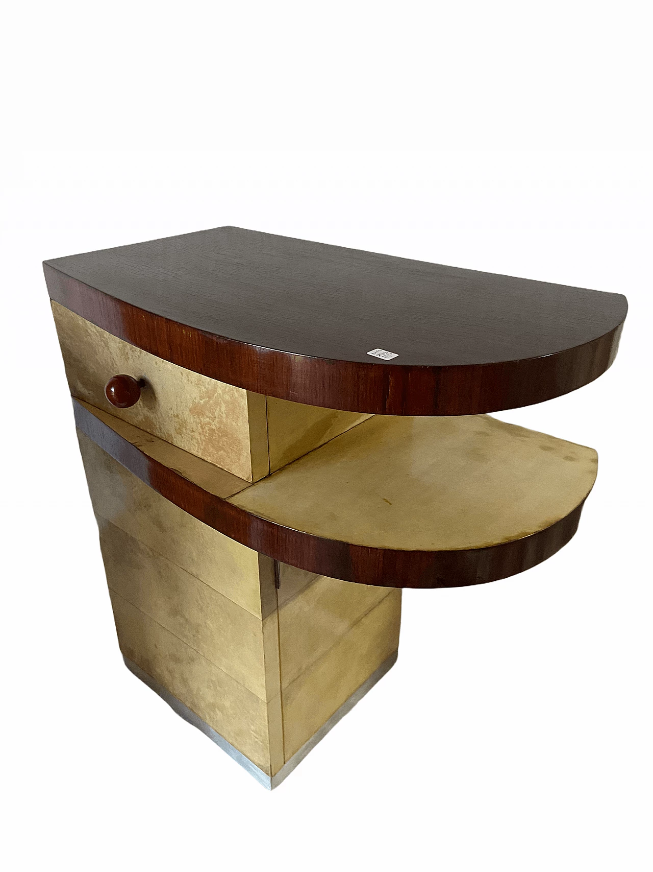 Coppia di comodini in pergamena, anni '50 1175056