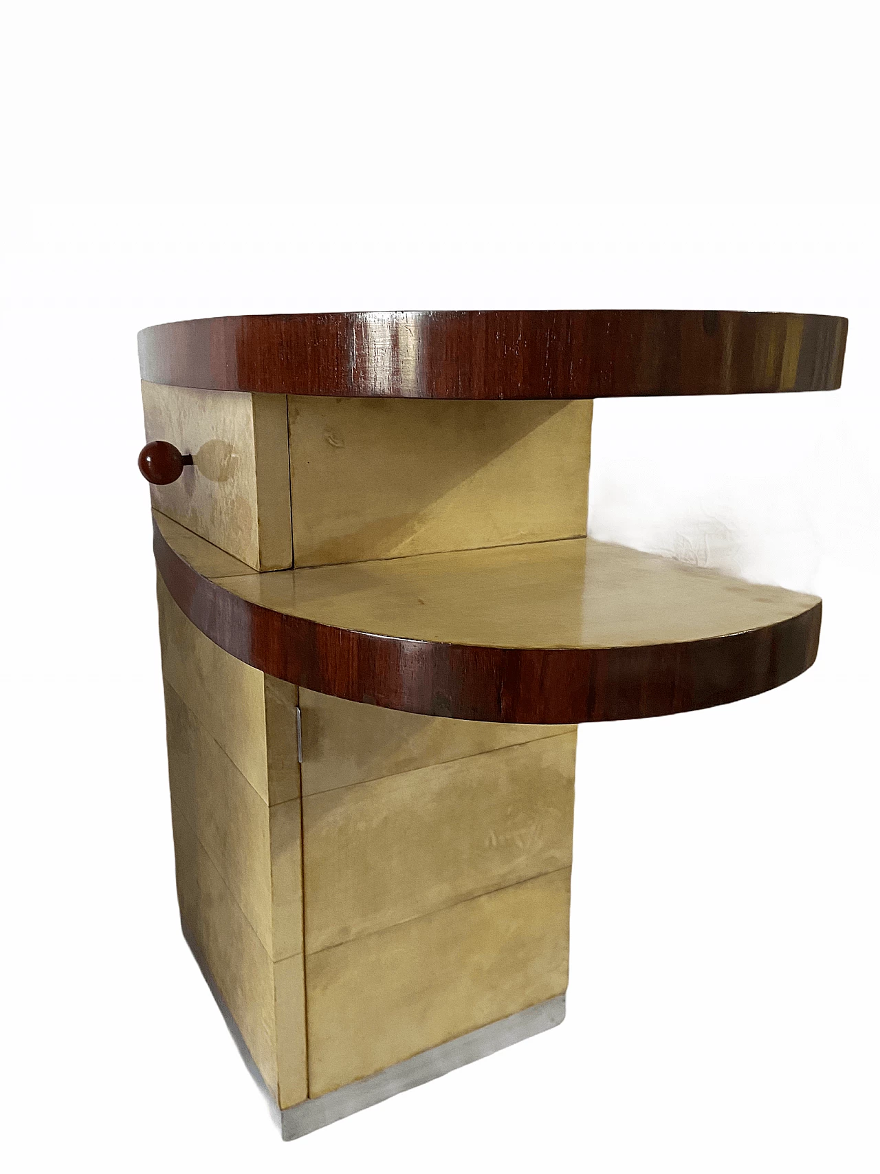 Coppia di comodini in pergamena, anni '50 1175058