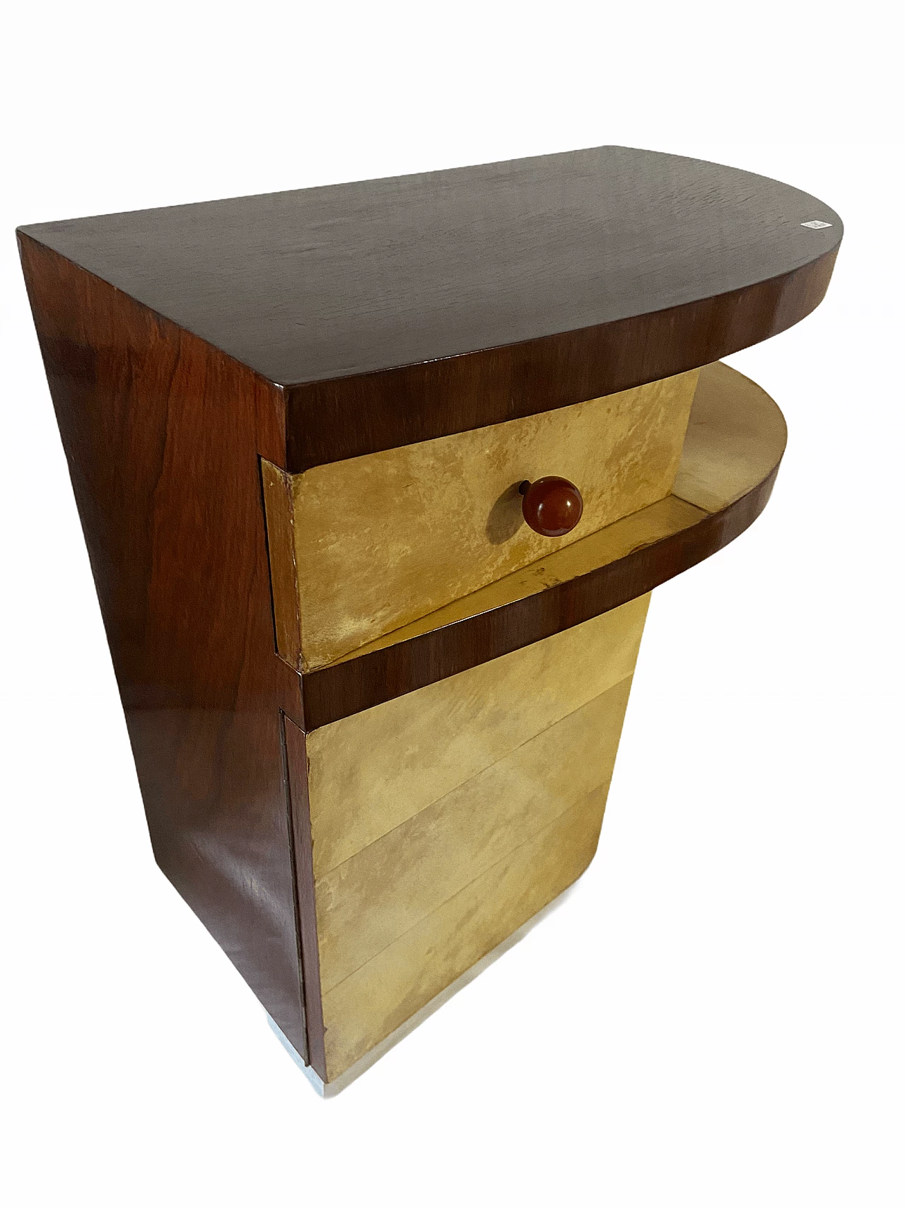 Coppia di comodini in pergamena, anni '50 1175060