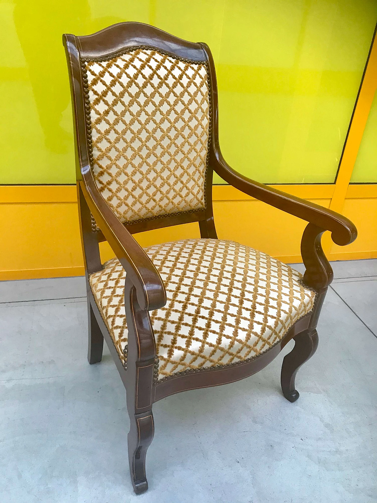 Charles X French armchair in mahogany with maple fillets, first half 19th century 1175068