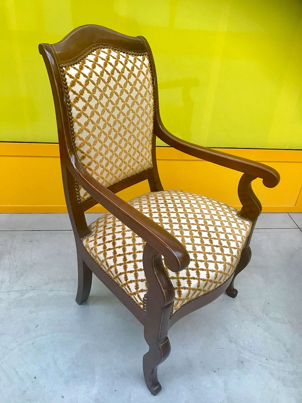 Charles X French armchair in mahogany with maple fillets, first half 19th century 1175069