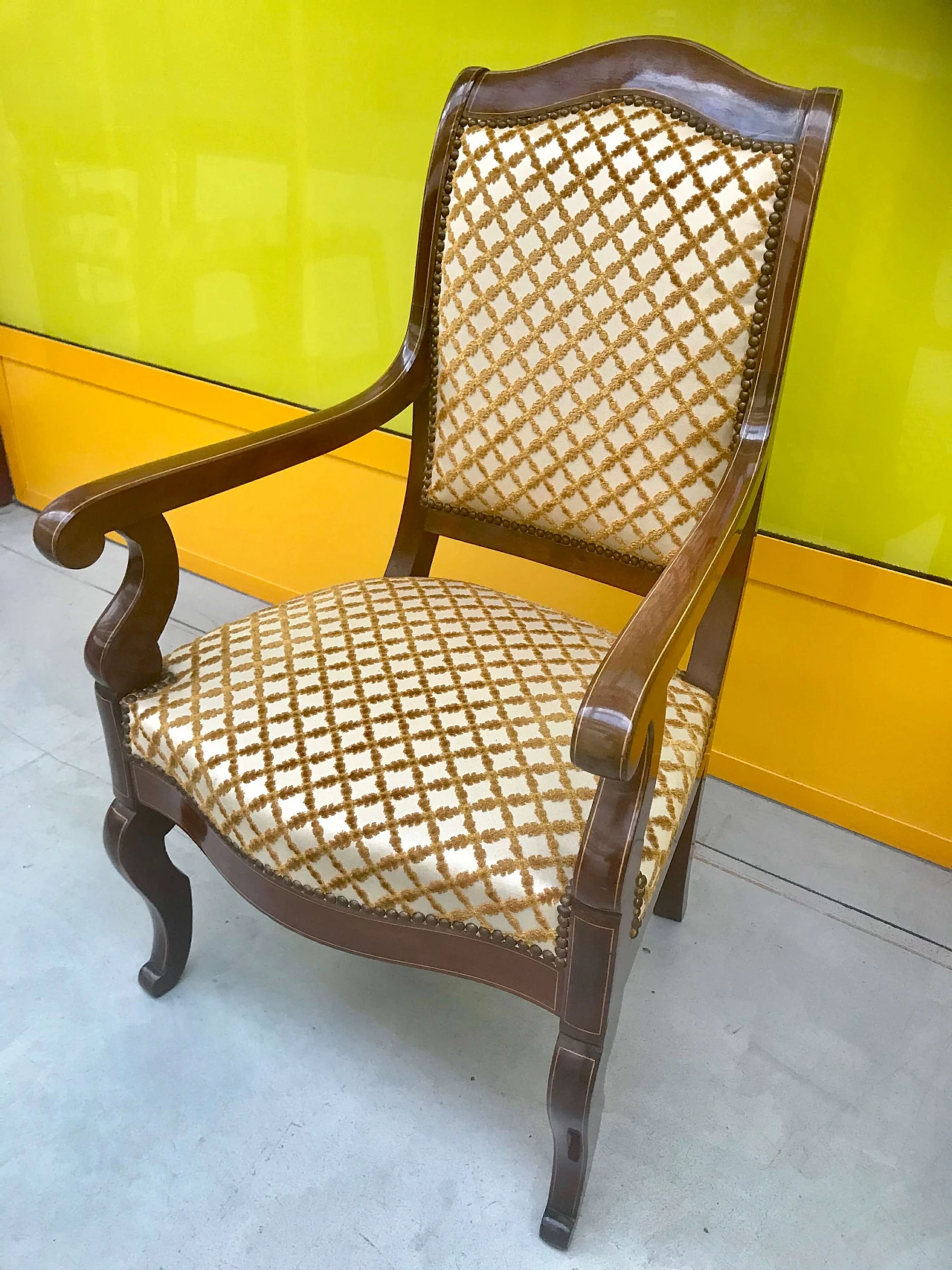 Charles X French armchair in mahogany with maple fillets, first half 19th century 1175070