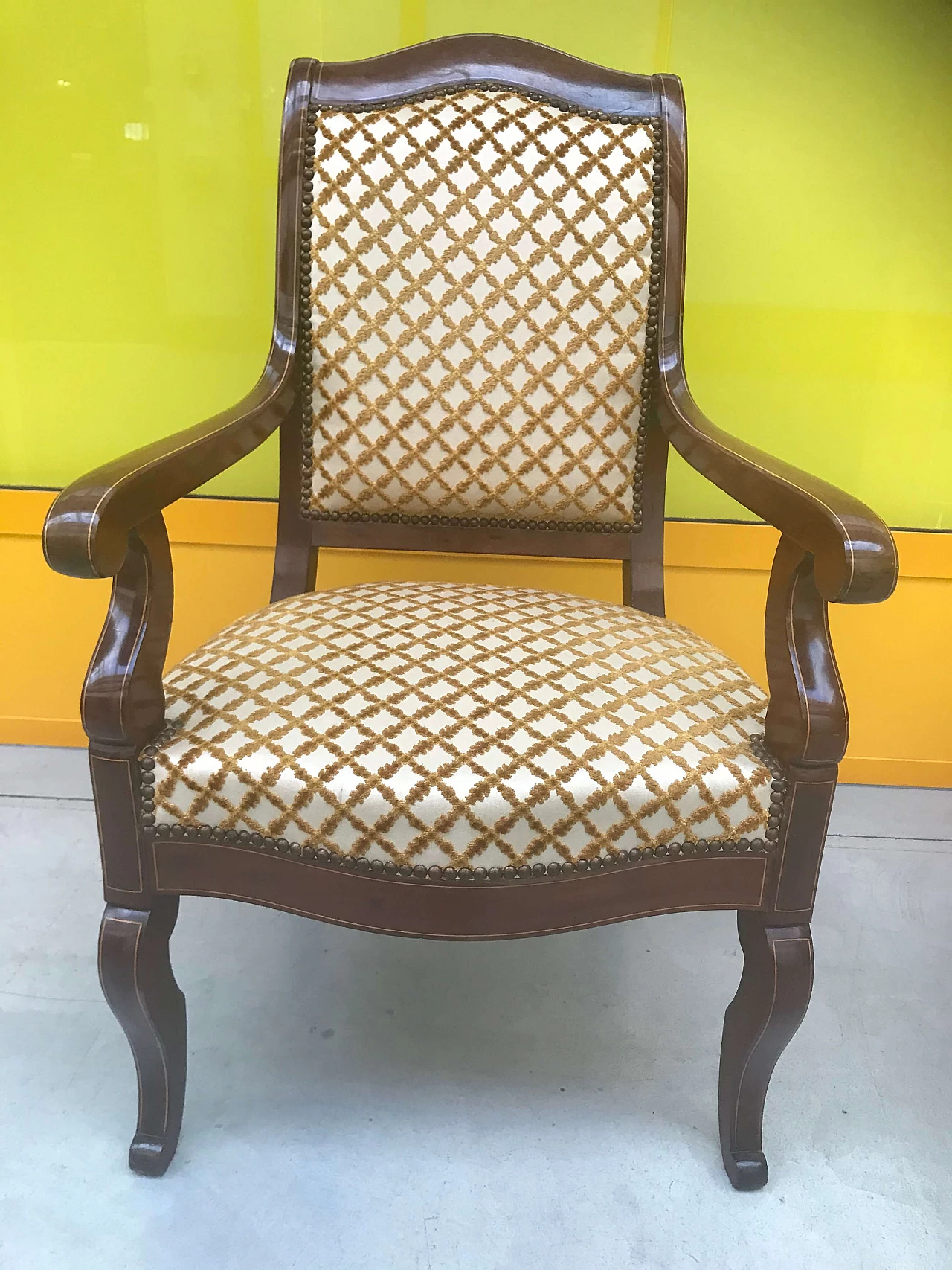 Charles X French armchair in mahogany with maple fillets, first half 19th century 1175071