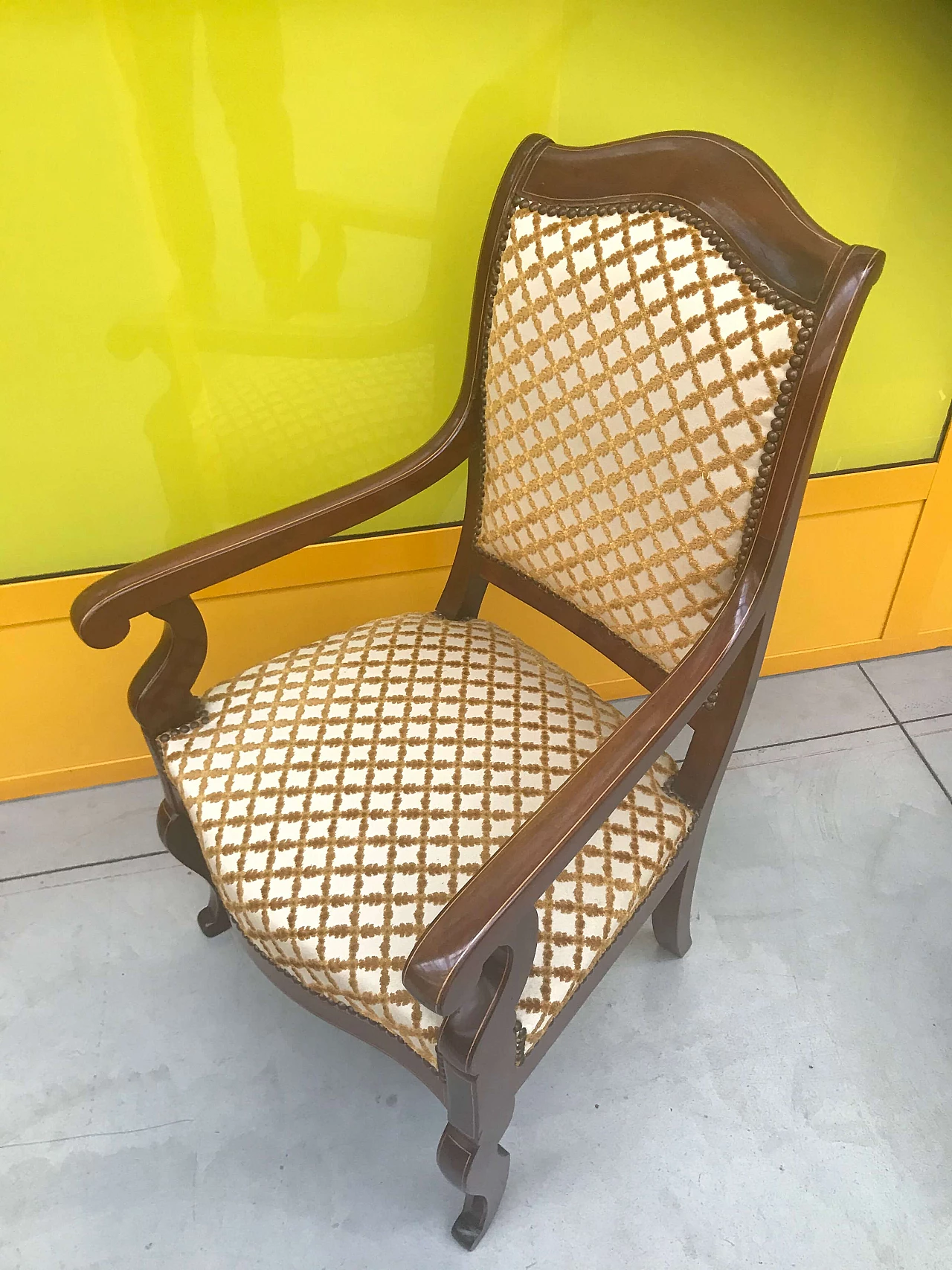 Charles X French armchair in mahogany with maple fillets, first half 19th century 1175075