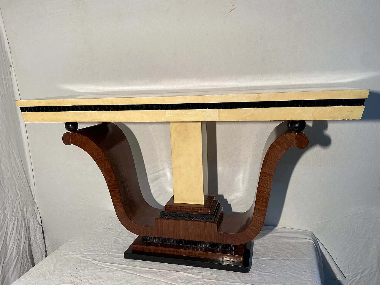 Art Deco console in parchment and rosewood, 1950s 1175301