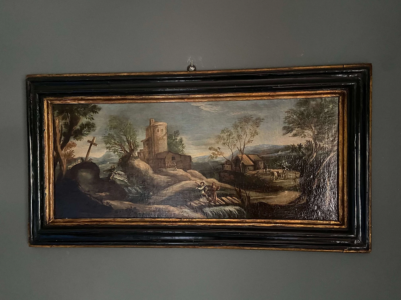 Primo di una coppia di dipinti italiani con paesaggio, fine '600 1175341