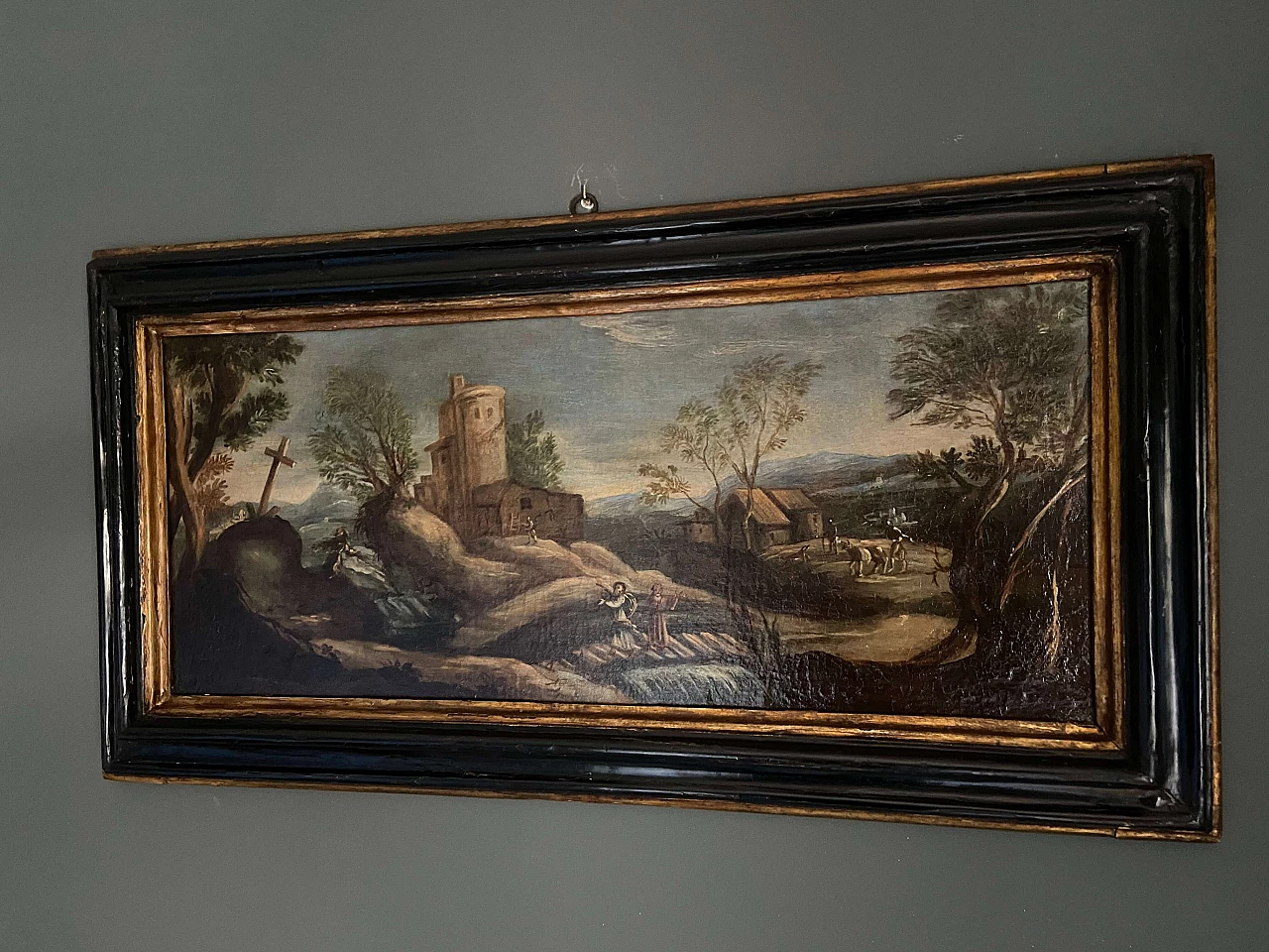 Primo di una coppia di dipinti italiani con paesaggio, fine '600 1175342