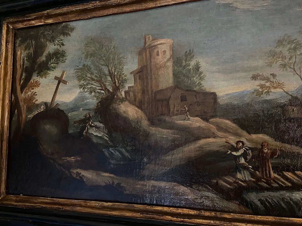 Primo di una coppia di dipinti italiani con paesaggio, fine '600 1175343