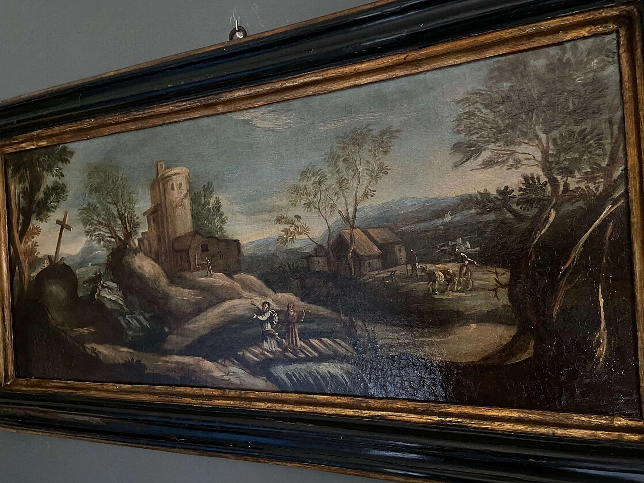 Primo di una coppia di dipinti italiani con paesaggio, fine '600 1175344
