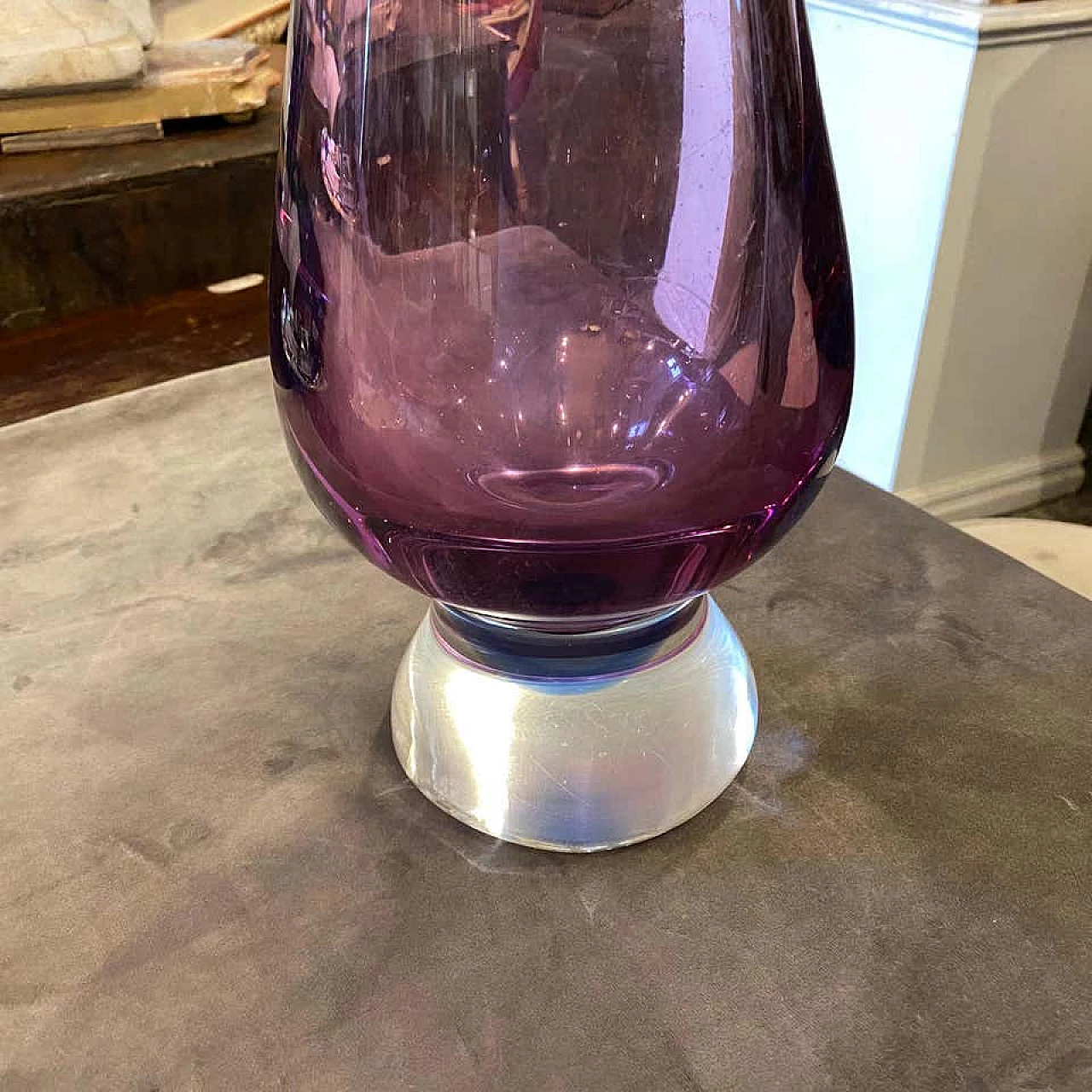 Vaso in vetro di Murano blu e viola, anni '70 1175612