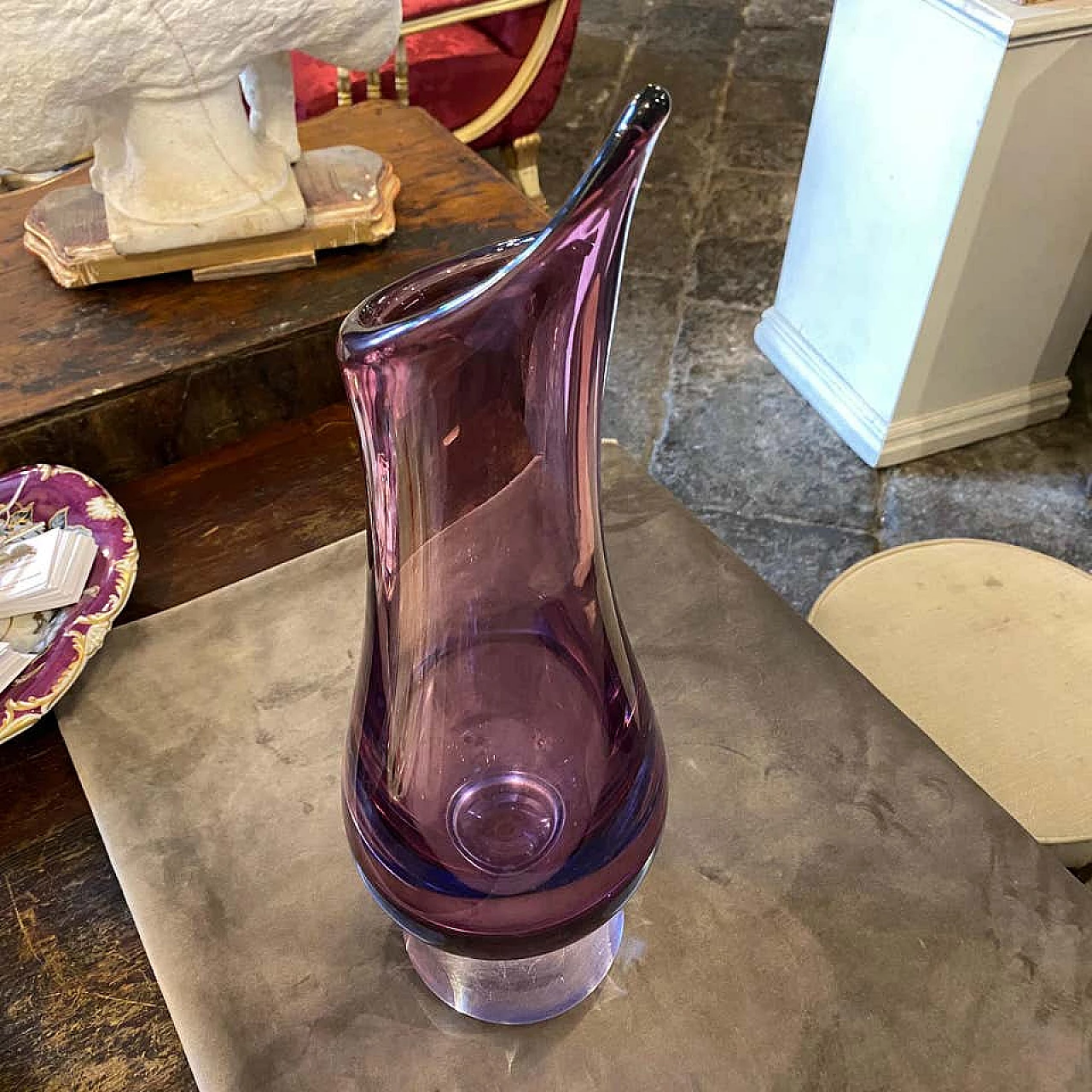 Vaso in vetro di Murano blu e viola, anni '70 1175616