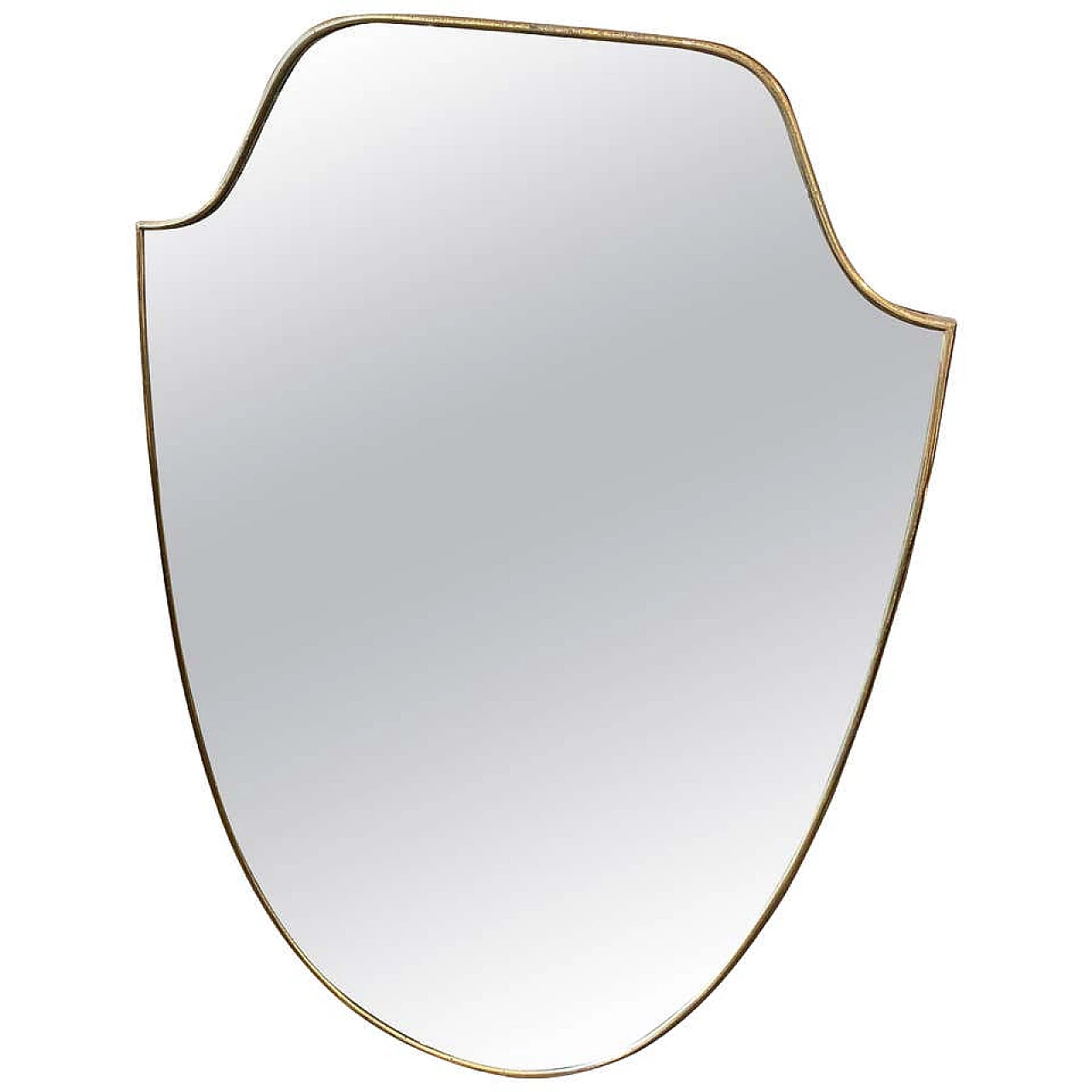 Specchio da parete a scudo in ottone alla maniera di Gio Ponti, anni '50 1175630