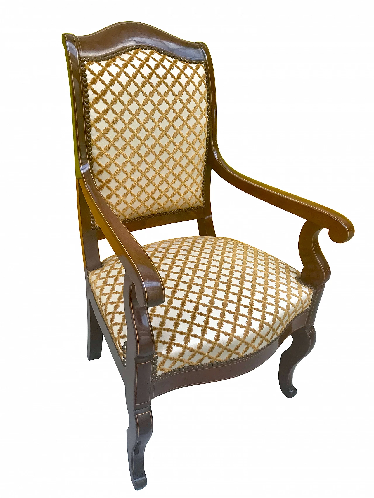 Charles X French armchair in mahogany with maple fillets, first half 19th century 1175689
