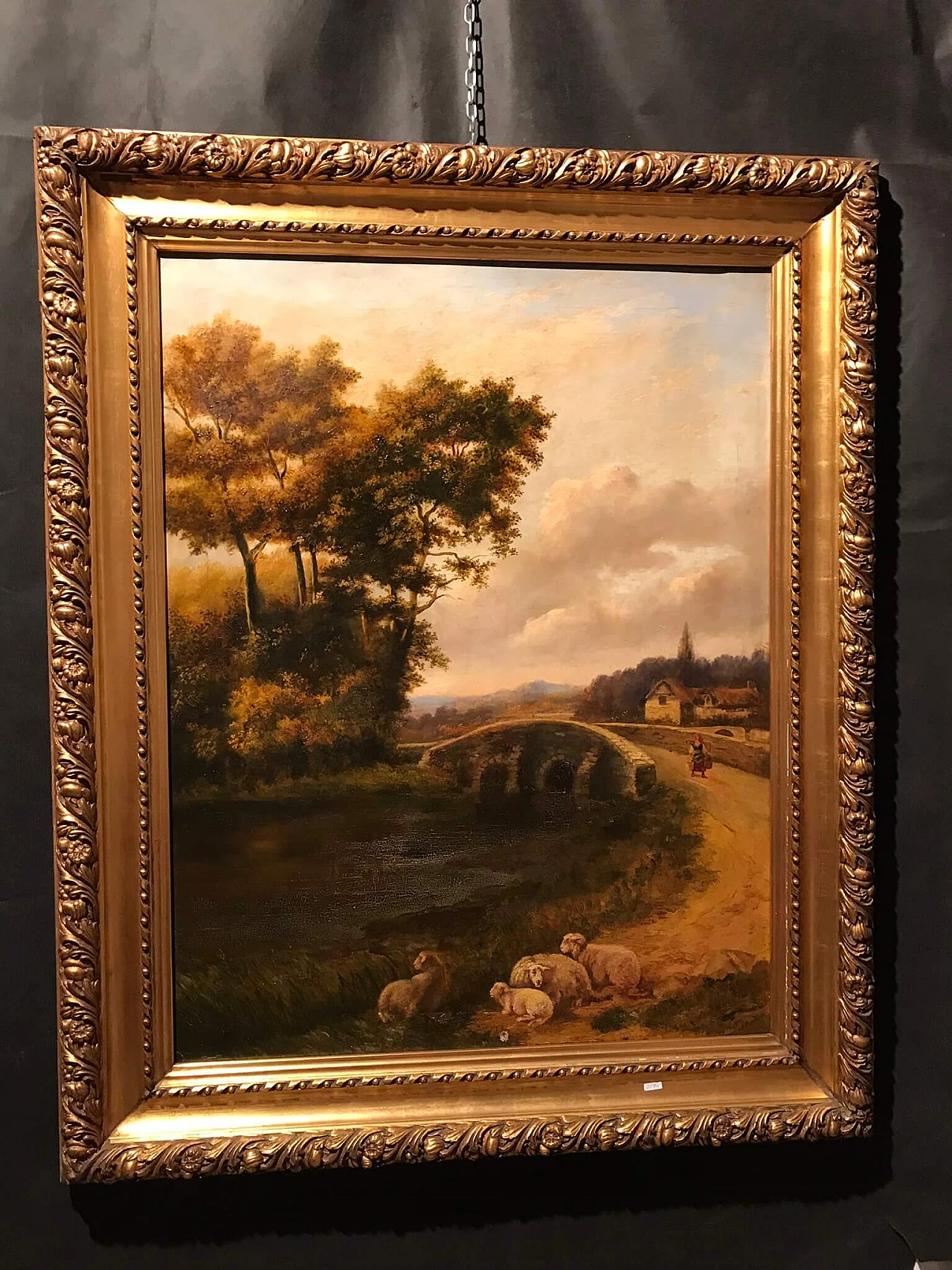 Oil painting on canvas with bucolic landscape, '800 1175905