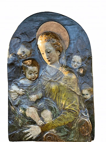 Polychrome bas-relief of Madonna and Child, end 19th century