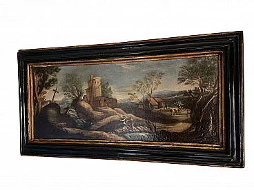 Primo di una coppia di dipinti italiani con paesaggio, fine '600