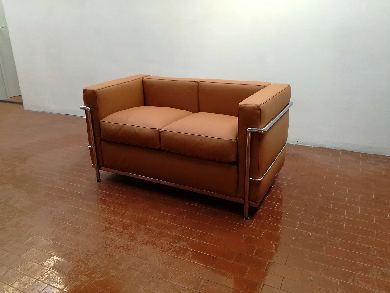 Leather and steel sofa 1176211