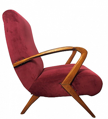 Red fabric armchair, 1950s
