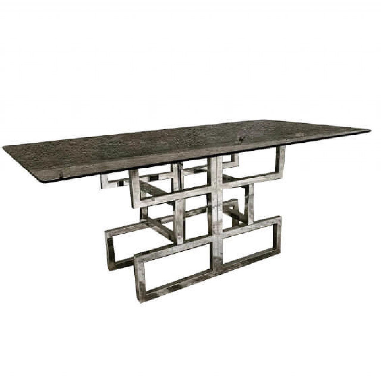 Tavolo trasformabile in metallo cromato e vetro, anni '70 1176411