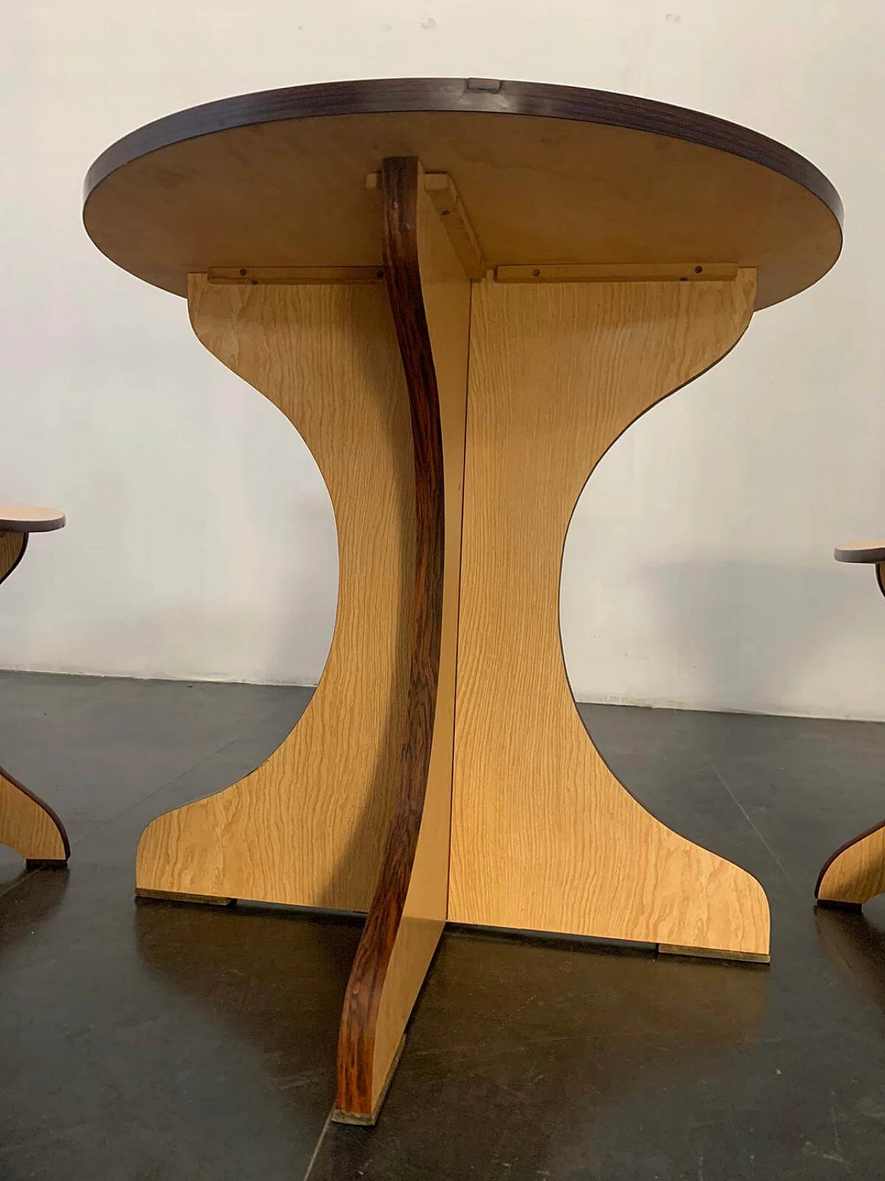 Table and chairs in multilayer beech and oak, by Pedini Fano, 1960s 1176494