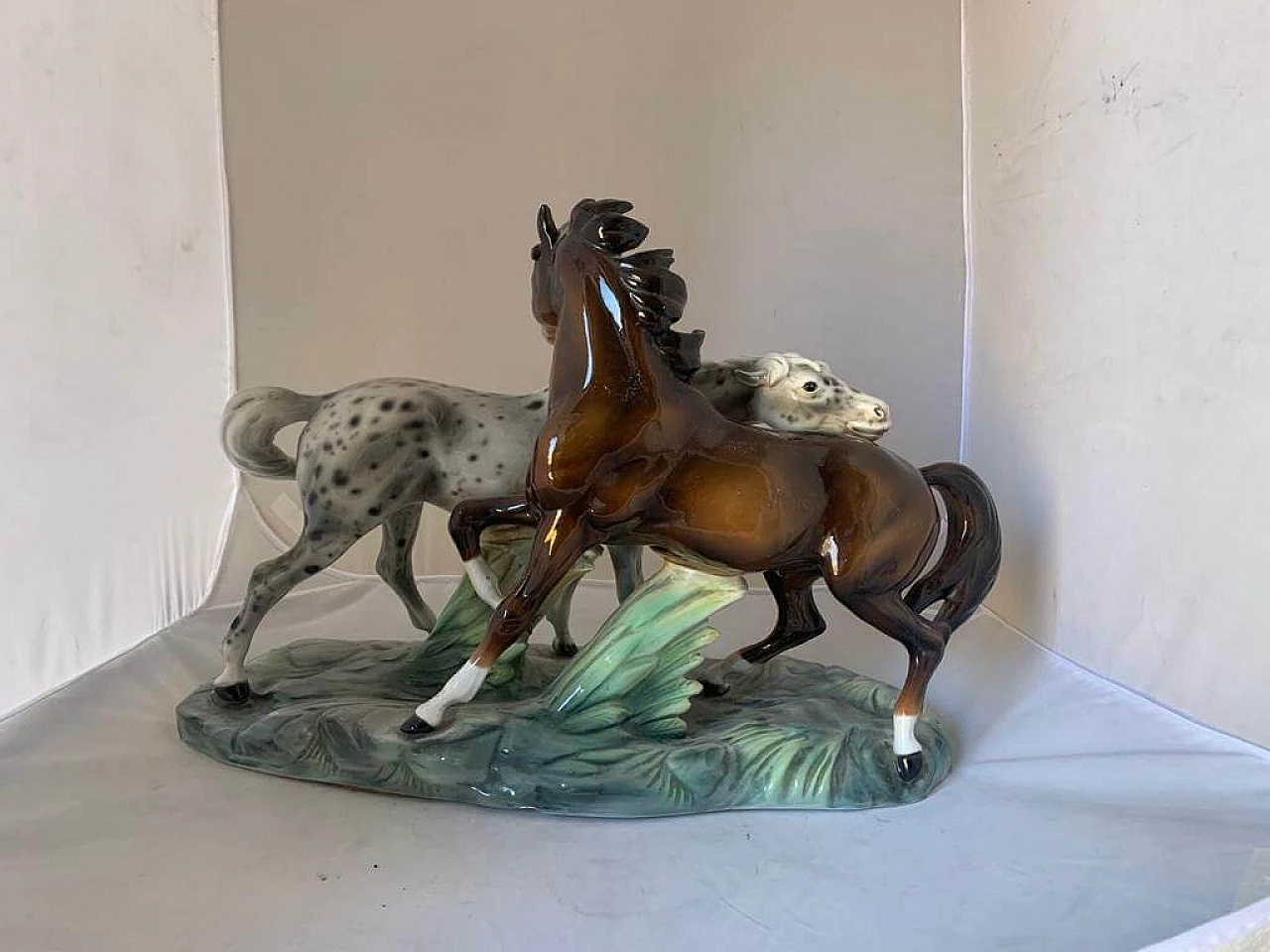 Ceramic sculpture of 2 horses by Ronzan, 1940s 1176522