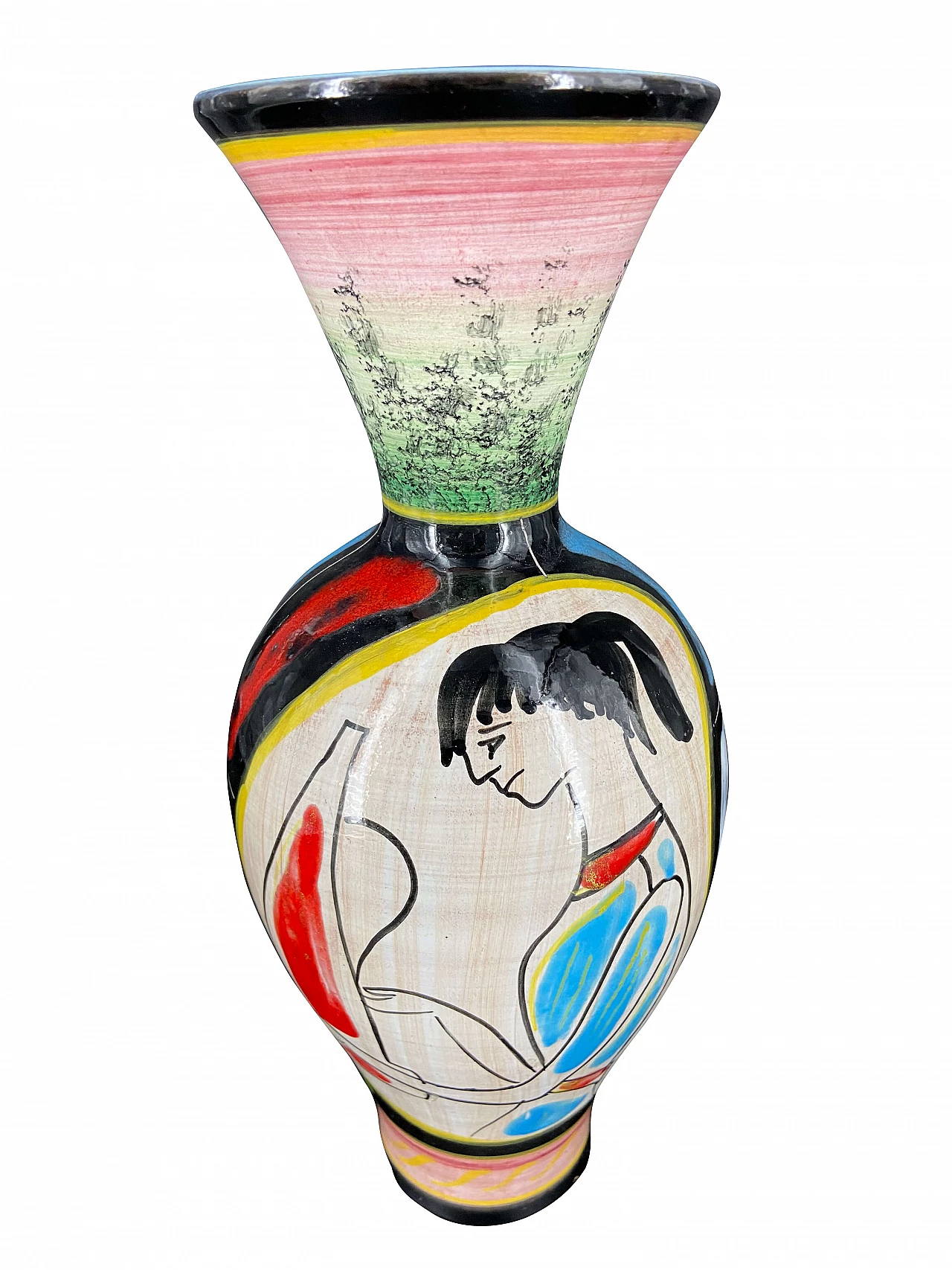Vaso in ceramica policroma firmato Deruta, anni '50 1176537