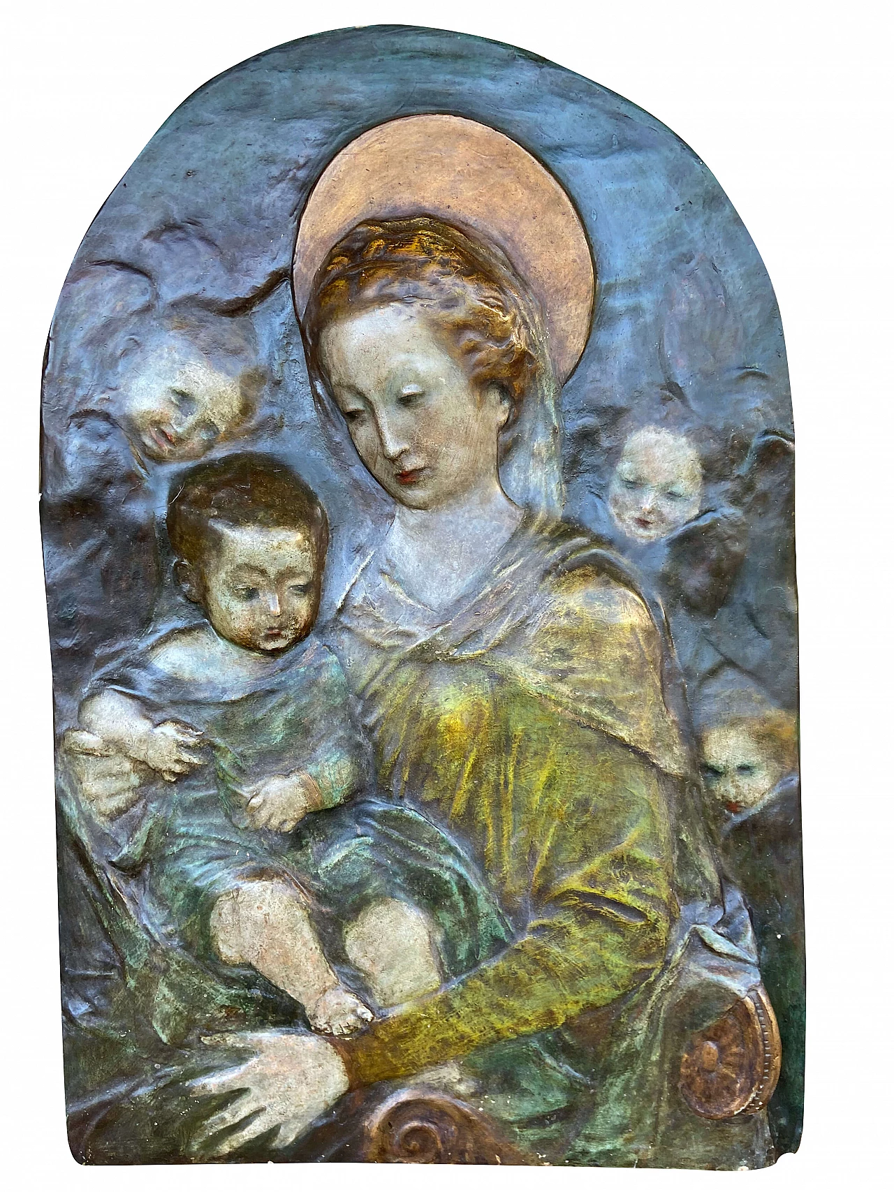 Scultura in terracotta policroma di Madonna con bambino, '800 1176599