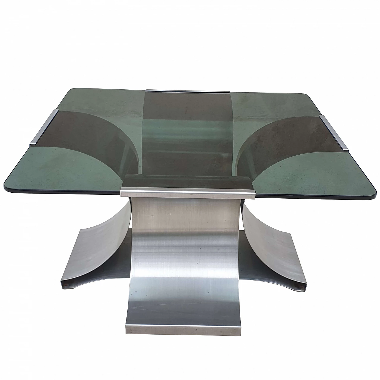 Tavolino in acciaio e vetro di Francois Monnet per Kappa, anni '70 1176716