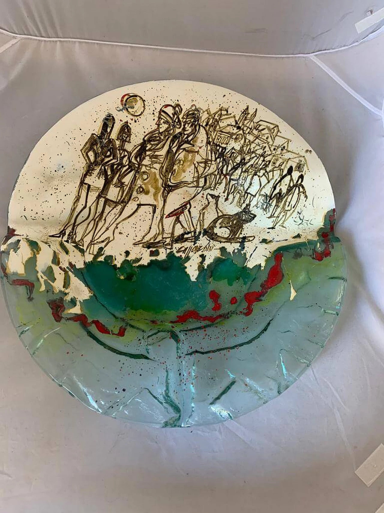 Vaso in vetro dipinto di Paolo Cupparoni per Curvet, anni '70 1176823