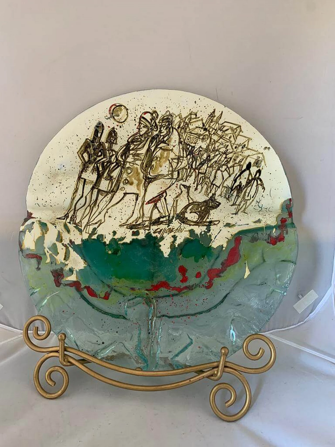 Vaso in vetro dipinto di Paolo Cupparoni per Curvet, anni '70 1176825