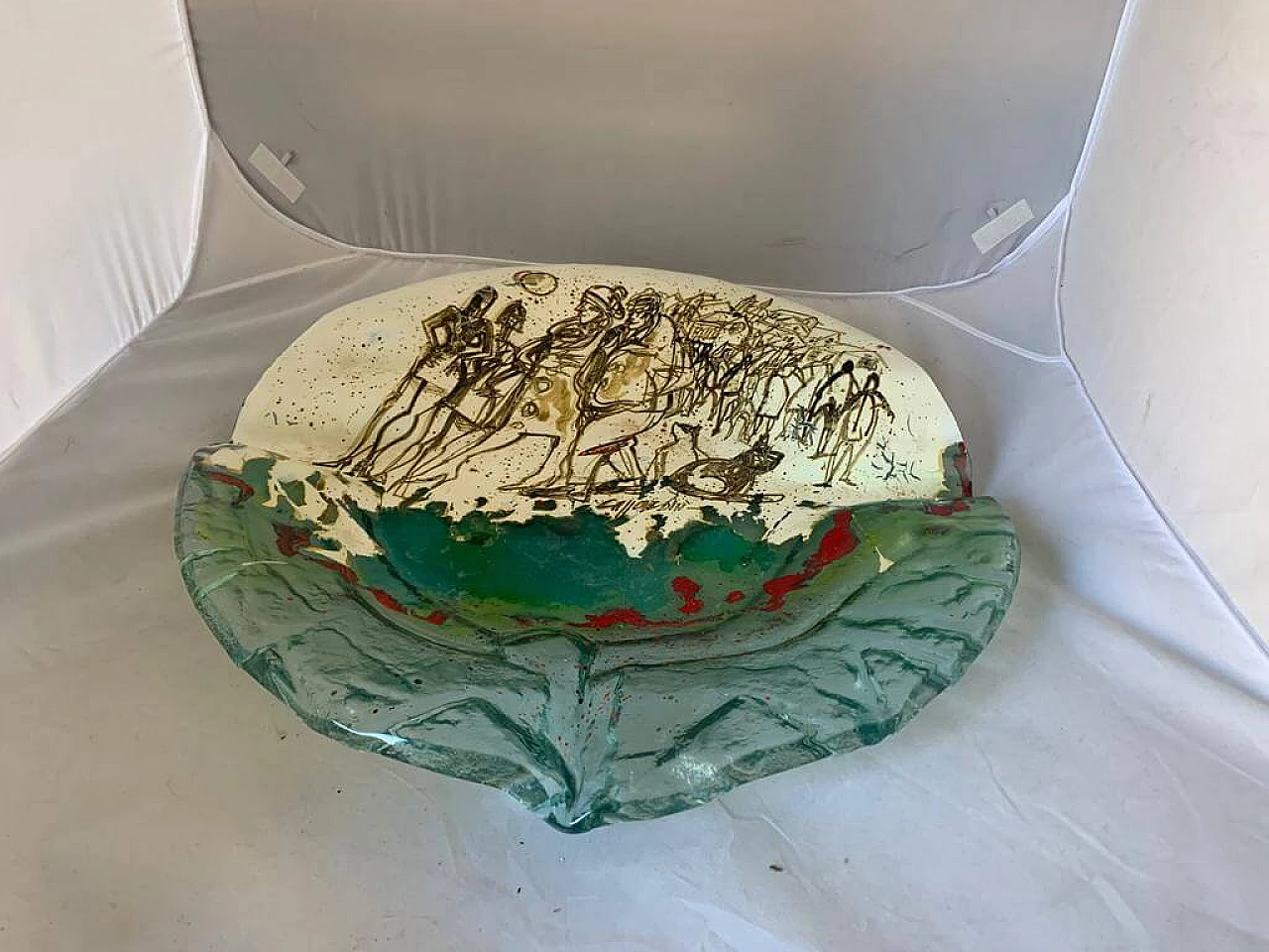 Vaso in vetro dipinto di Paolo Cupparoni per Curvet, anni '70 1176826