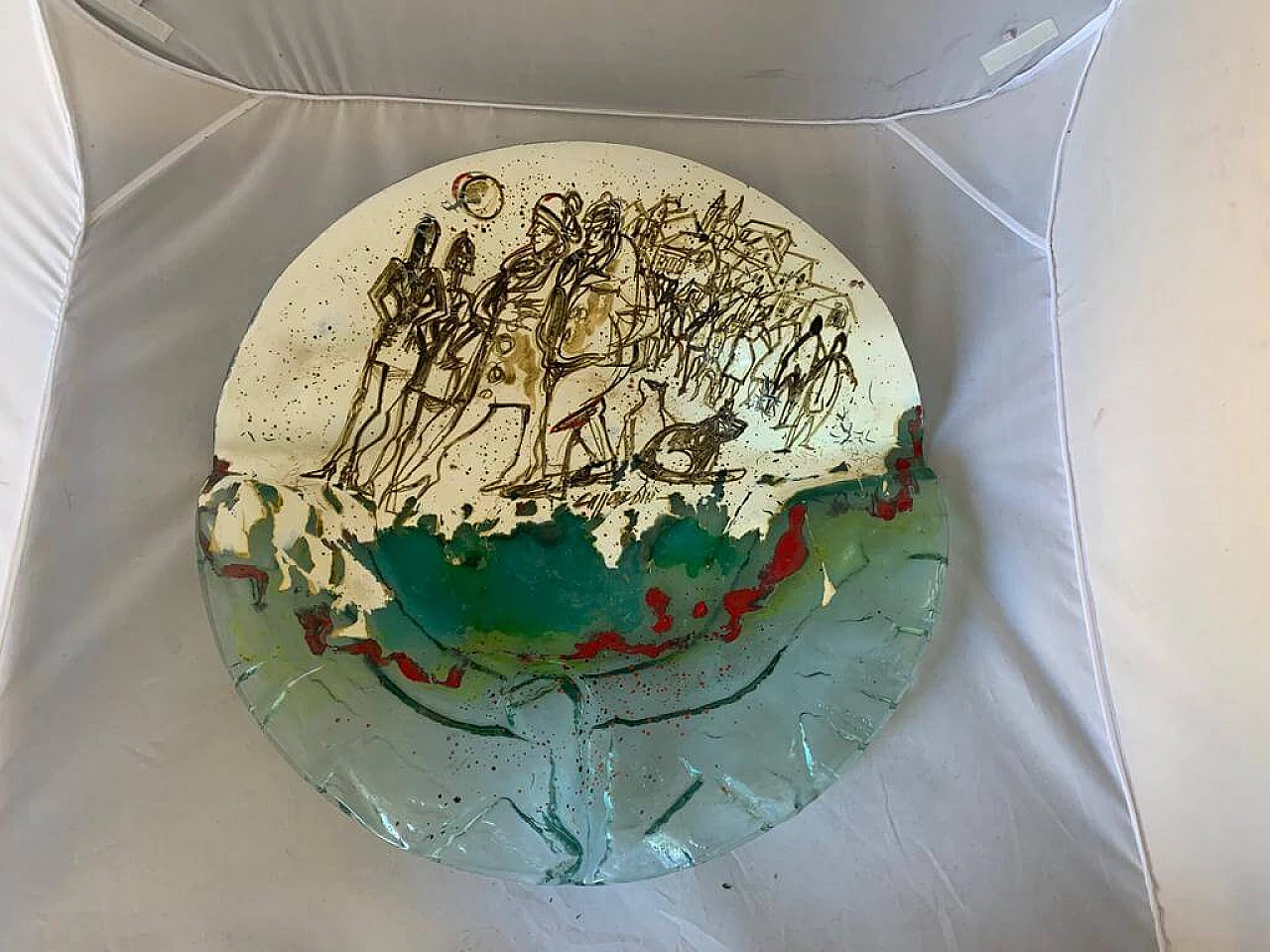 Vaso in vetro dipinto di Paolo Cupparoni per Curvet, anni '70 1176827