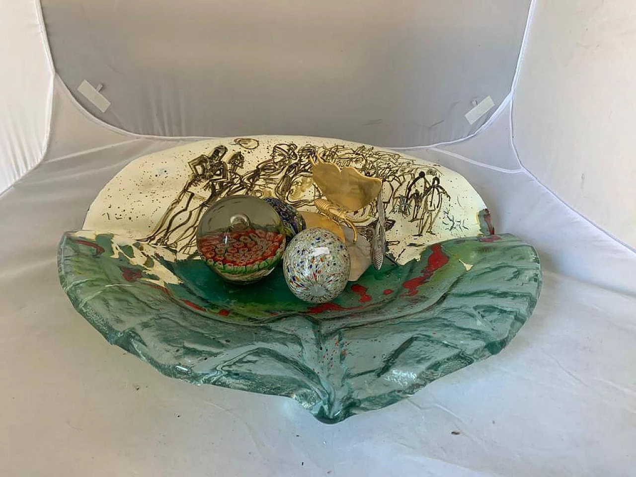 Vaso in vetro dipinto di Paolo Cupparoni per Curvet, anni '70 1176828