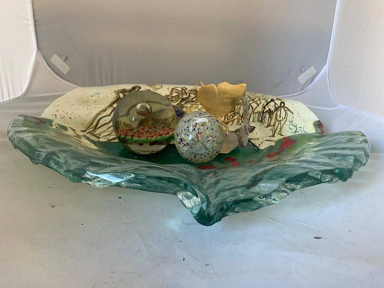 Vaso in vetro dipinto di Paolo Cupparoni per Curvet, anni '70 1176829