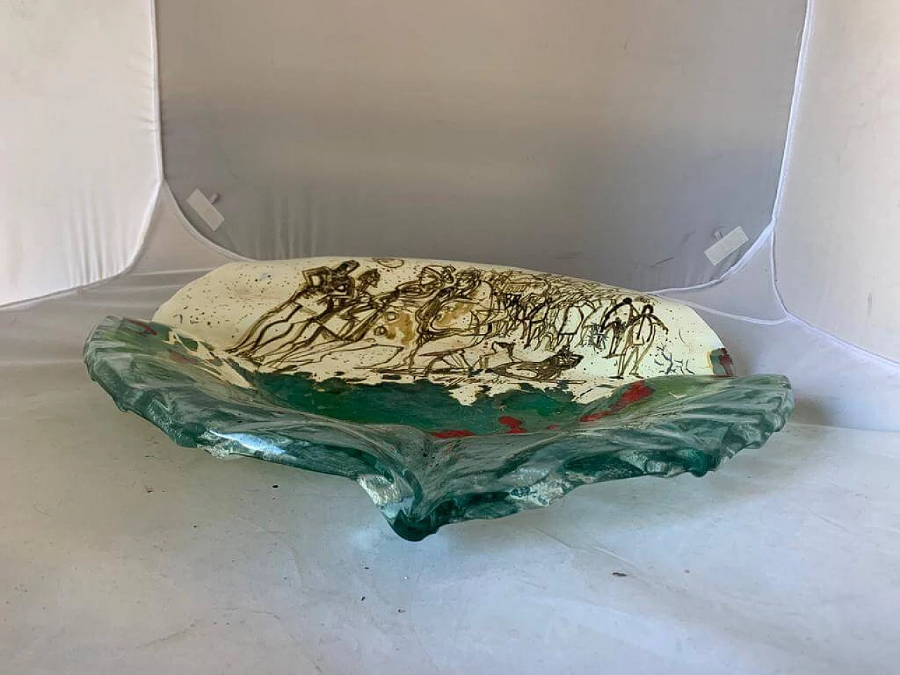 Vaso in vetro dipinto di Paolo Cupparoni per Curvet, anni '70 1176830