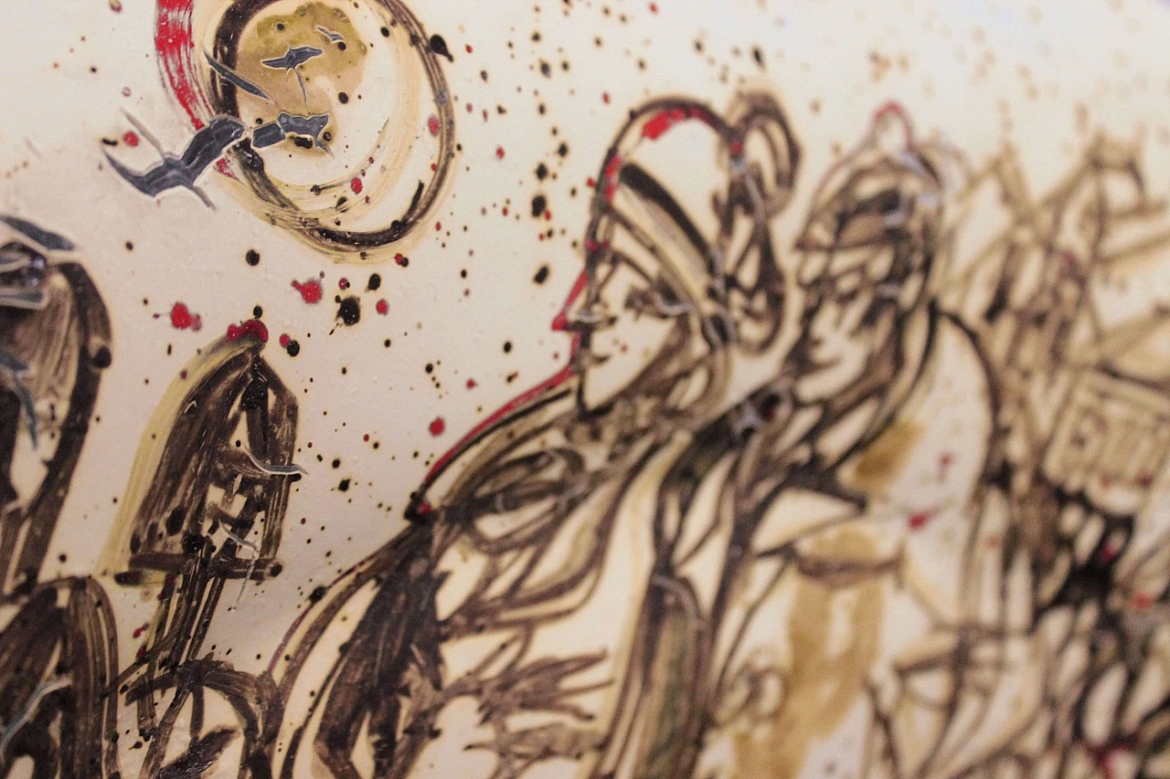 Vaso in vetro dipinto di Paolo Cupparoni per Curvet, anni '70 1176831