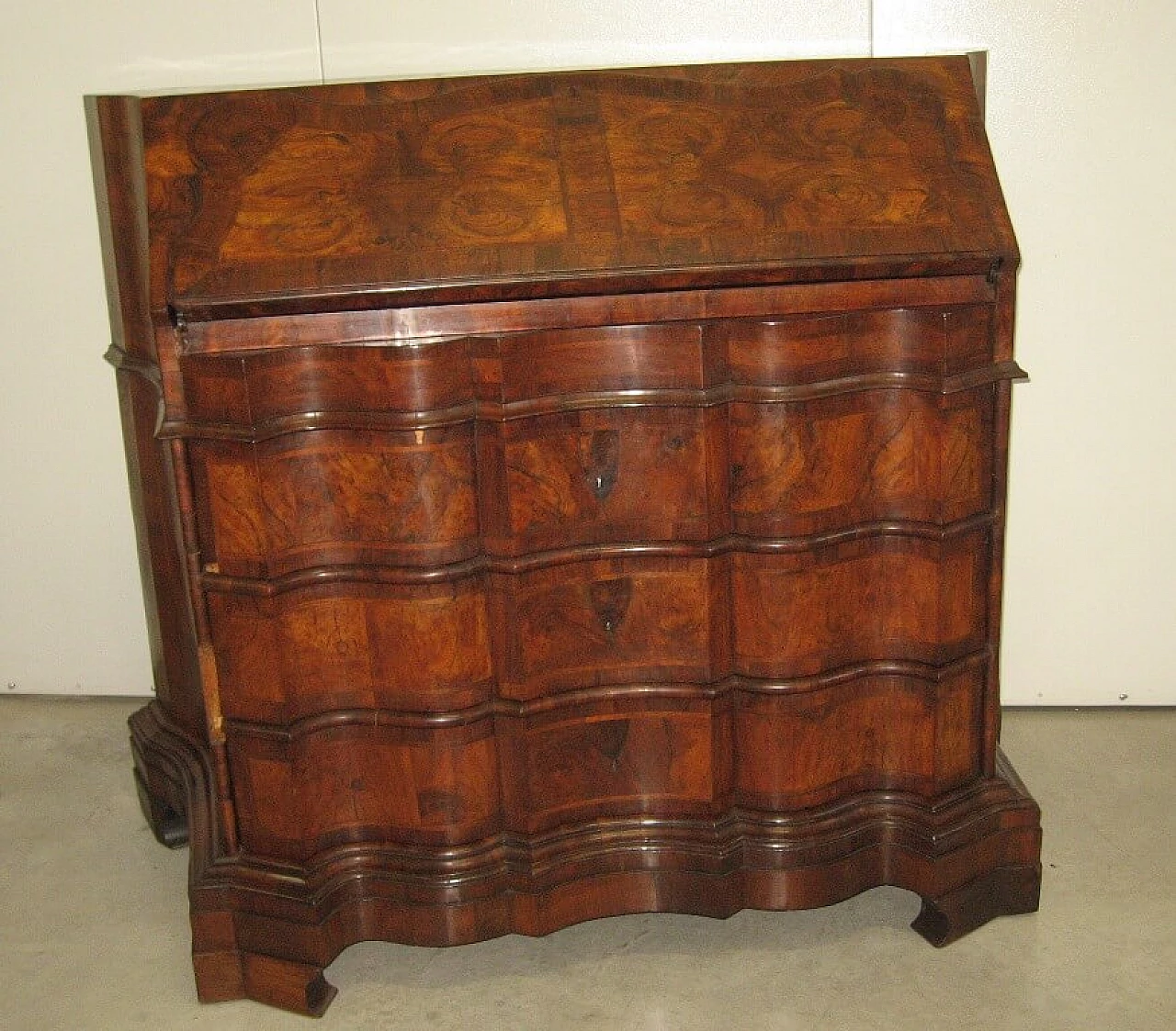 Antique shaped chest of drawers with drop down door, 20s 1176979