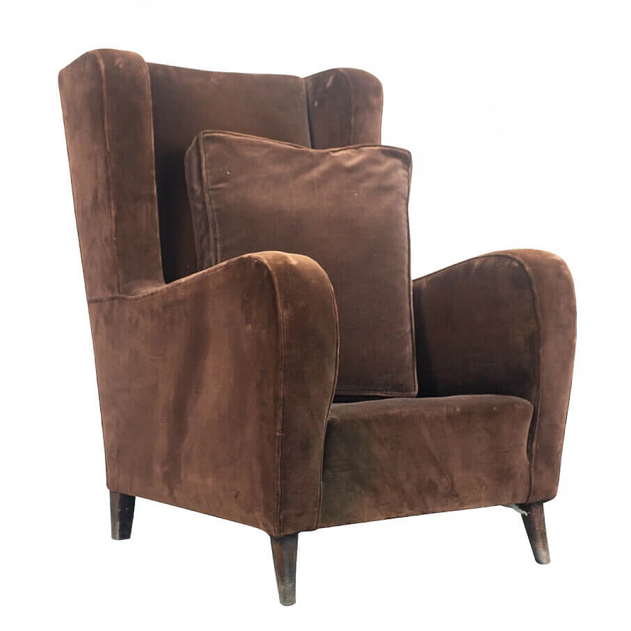 Poltrona Bergè in velluto marrone, anni '50 1177058