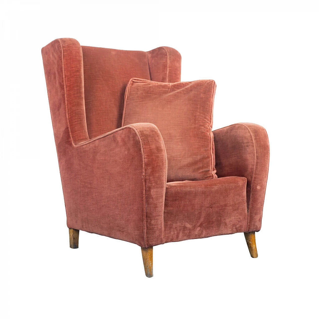 Bergere armchair in peach velvet, 1950s 1177060