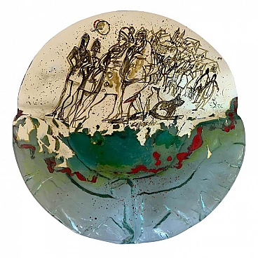 Vaso in vetro dipinto di Paolo Cupparoni per Curvet, anni '70