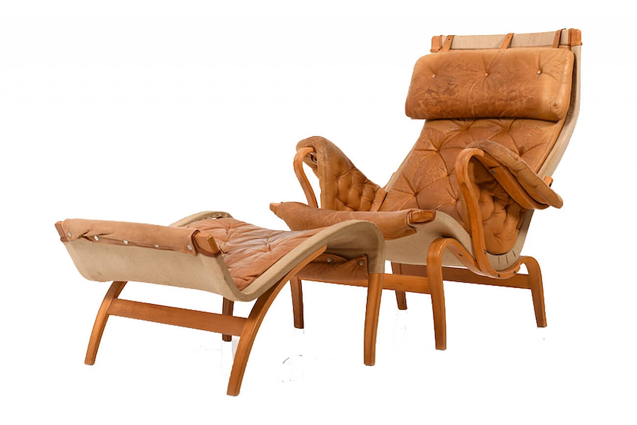 Pernilla lounge chair in pelle cognac di Bruno Mathsson, anni '70 1177294