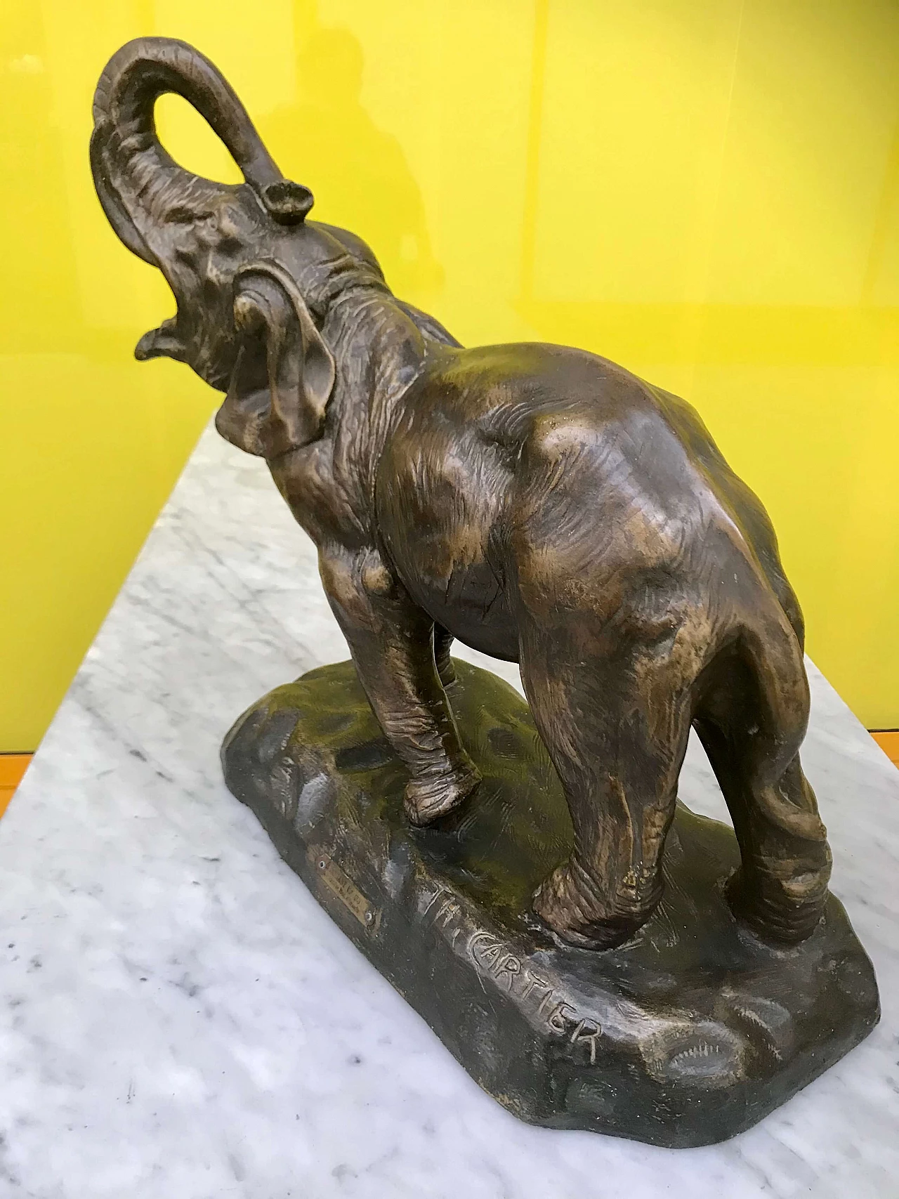 Scultura in Terracotta patinata di Thomas François Cartier “Elephant en furiè” originale primi '900 1177722